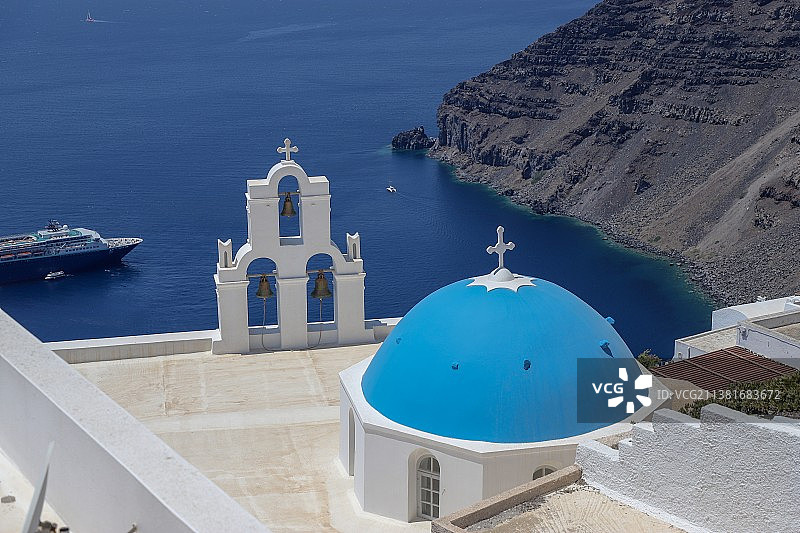 希腊 圣托里尼 蓝顶教堂图片素材