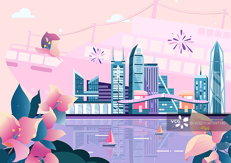 城市剪影的楼房海边图片素材