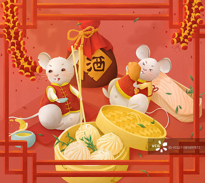 鼠年老鼠们在窗边做美食图片素材
