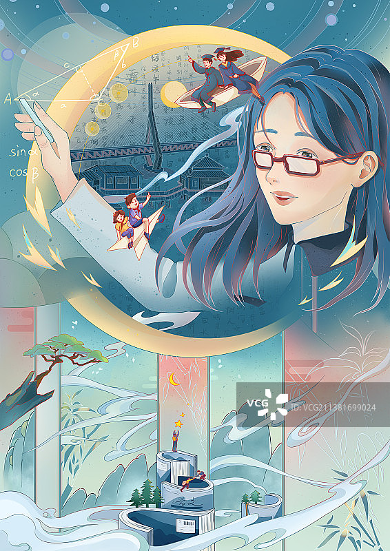 老师拿着粉笔教导 学生在书本中学习知识图片素材