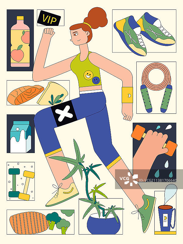 人物健身小场景矢量插画图片素材