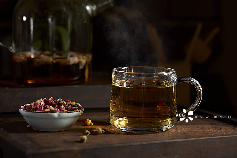 中国风静物暗调花茶玫瑰花茶图片素材