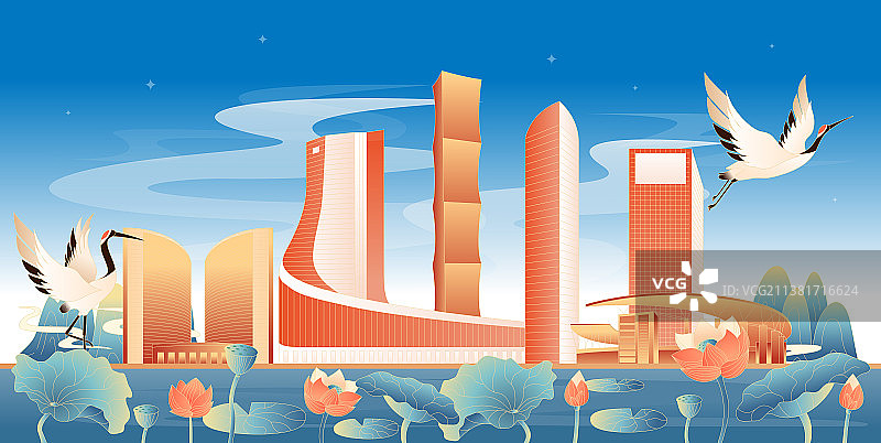 合肥地标建筑国潮插画图片素材