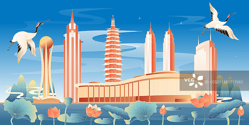 常州地标建筑国潮插画图片素材
