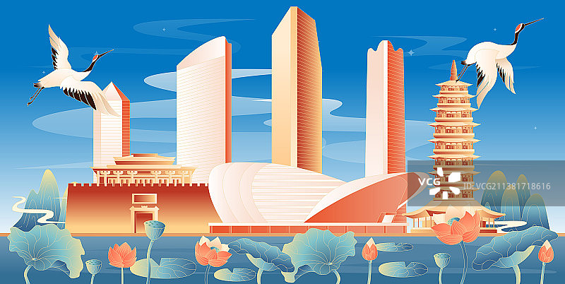 金华地标建筑国潮插画图片素材