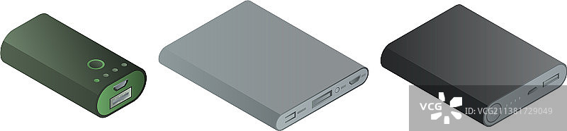 等距风格的充电宝图标集图片素材