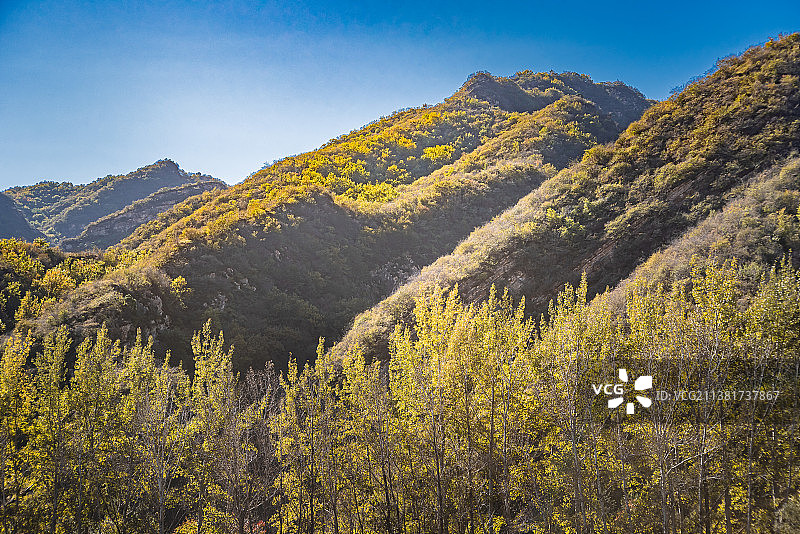 秋天北京延庆百里山水画廊白河上游峡谷图片素材