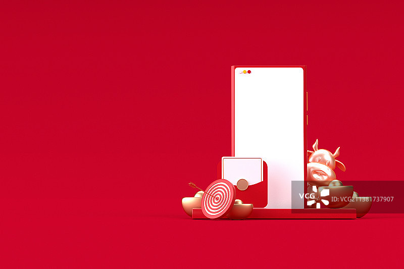 3D渲染金牛红包福利卡通插画图片素材