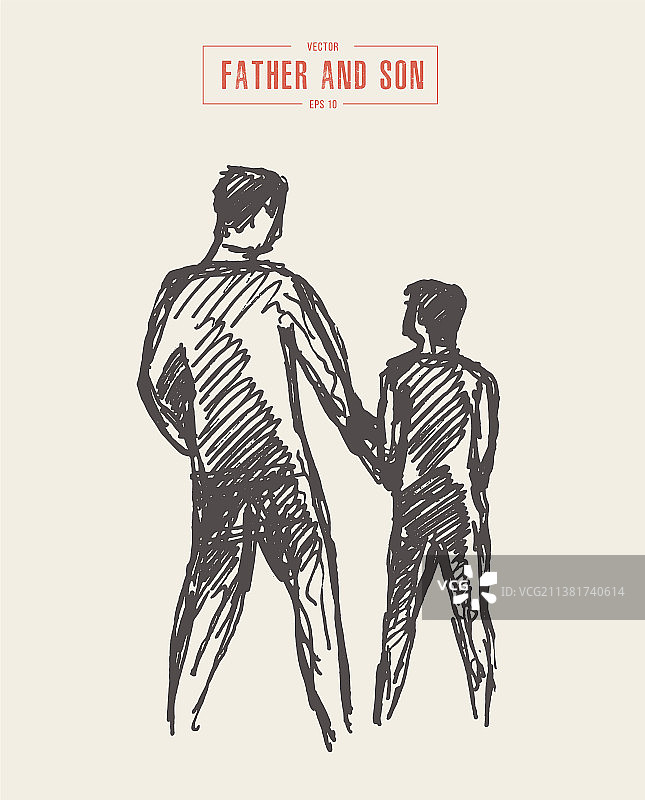 父子同行素描图片素材