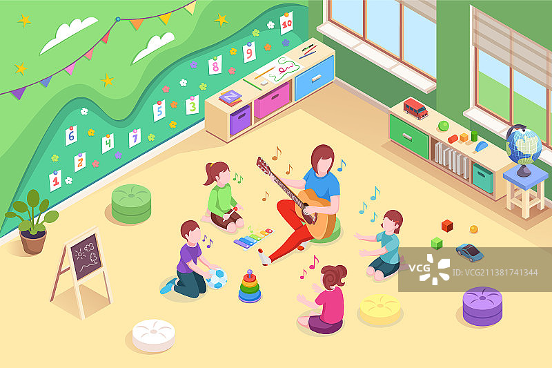 幼儿园儿童唱歌学习2.5D设计图片素材