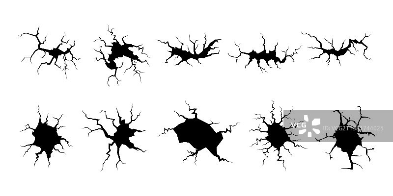 扁平风格墙壁裂缝或破损混凝土孔洞合集图片素材
