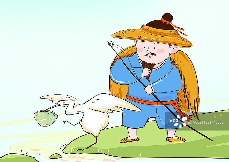 古典文学教育插画成语故事鹬蚌相争渔翁得利图片素材