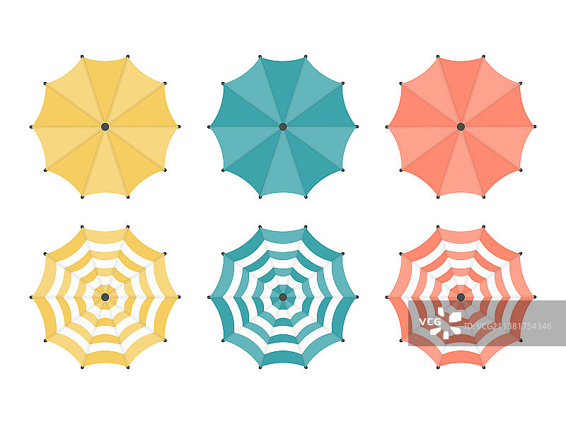 条纹沙滩伞俯视图套装图片素材