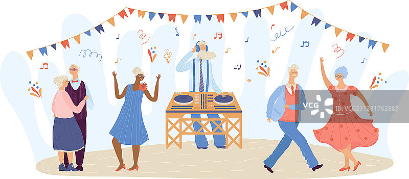 卡通一群老年人在跳舞图片素材