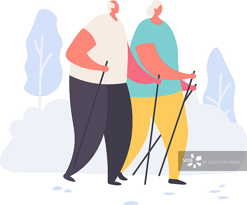 老年夫妇在公园里散步图片素材