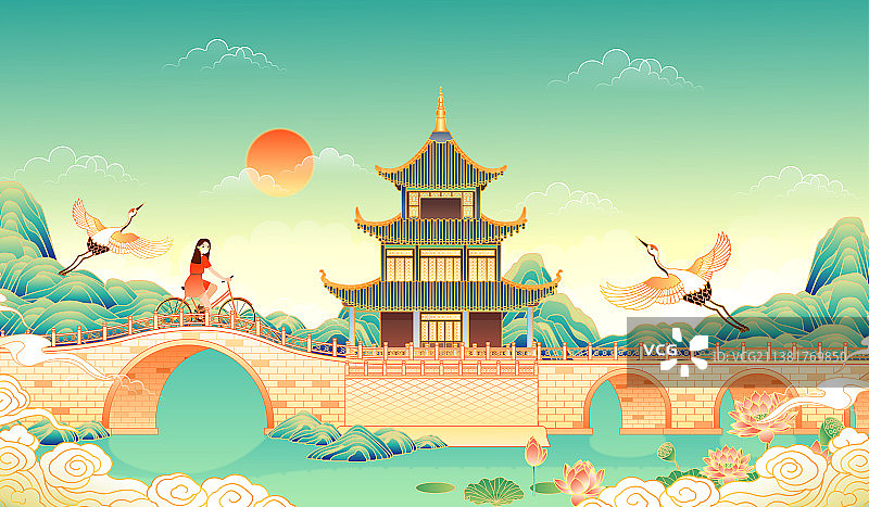 贵州贵阳甲秀楼建筑矢量插画图片素材