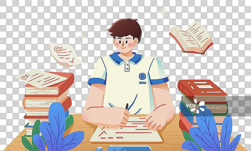 男学生高考加油书桌上埋头苦读奋斗图片素材