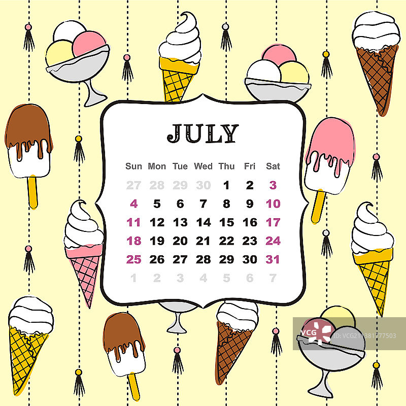 2021年7月日历主题模板图片素材