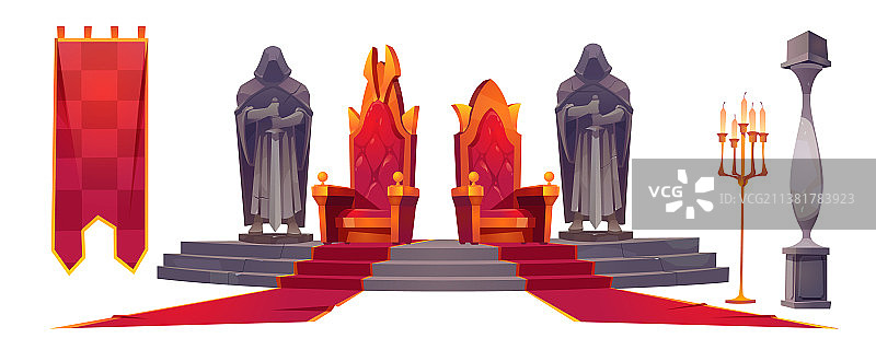 带有金色皇家宝座的中世纪城堡内饰图片素材