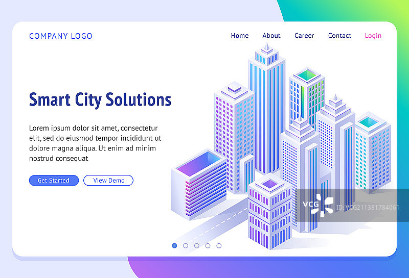 具有2.5D城镇的智慧城市解决方案banner图片素材