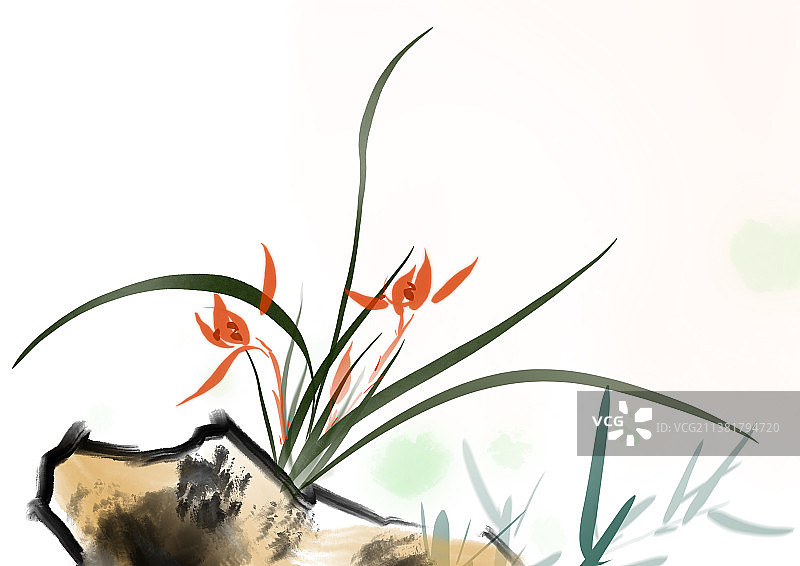 中国风传统文化抽象水墨兰花插图图片素材