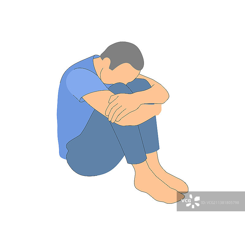 男人闭目而坐，神情沮丧图片素材