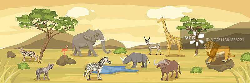 非洲稀树草原野生动物：狮子和犀牛图片素材