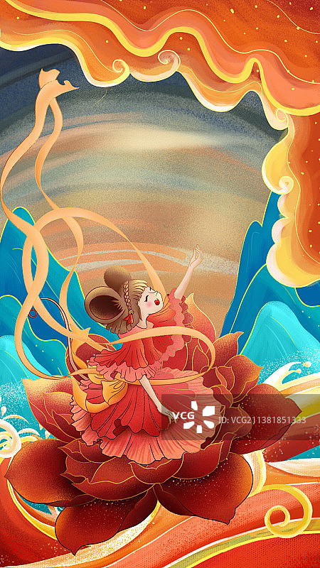 中国风小女孩插画图片素材