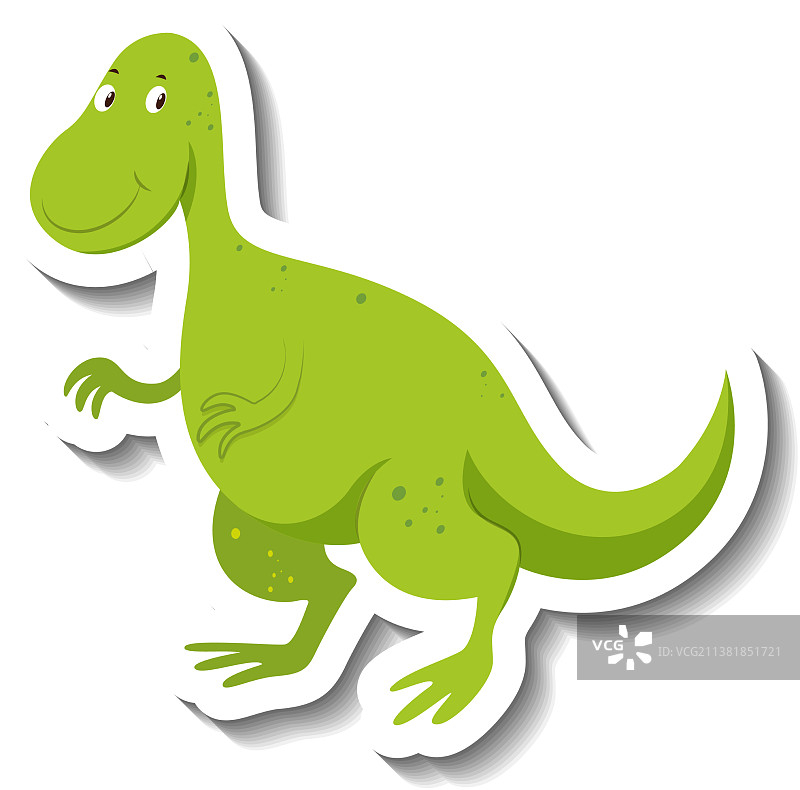可爱的绿色恐龙卡通角色贴纸图片素材