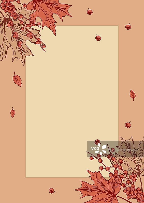 带有红色浆果和枫叶的秋季海报设计图片素材