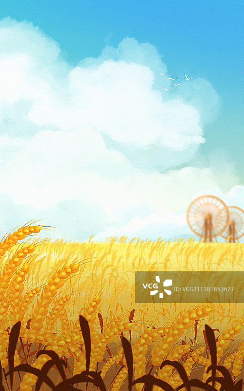 传统节气芒种户外麦田插画海报图片素材