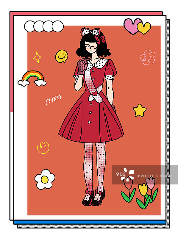 手绘蓬蓬裙美少女站姿势可爱lolita画像插画图片素材