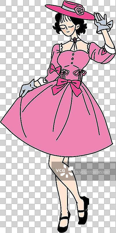 手绘蓬蓬裙美少女站姿势可爱lolita画像插画图片素材