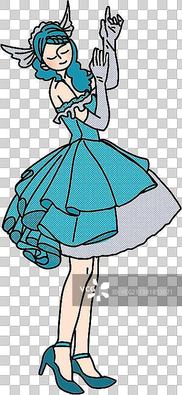 手绘蓬蓬裙美少女站姿势可爱lolita画像插画图片素材