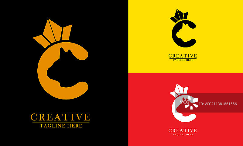 字母C猫钻石标志图标图片素材