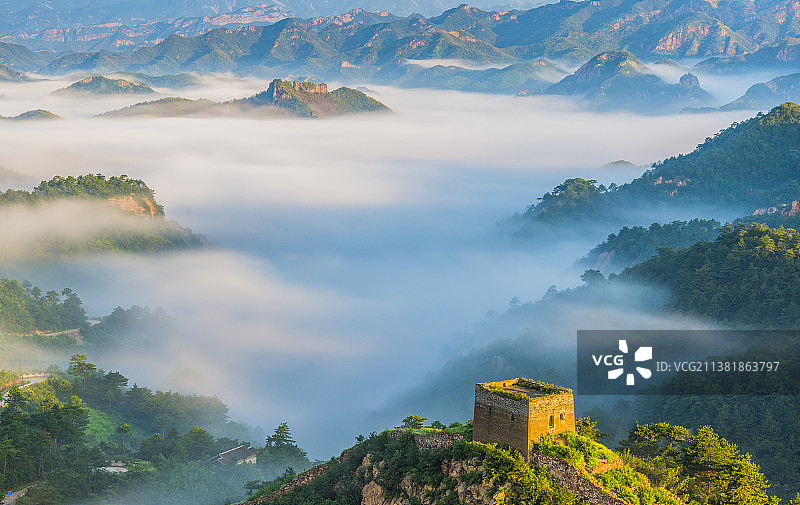 中国万里长城四季美景春夏秋冬冰雪田地星空云雾图片素材