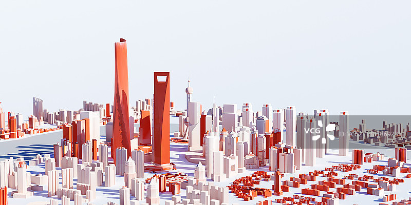 3D中国红上海浦东城市风景插图图片素材