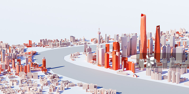 3D中国红上海浦东城市风景插图图片素材