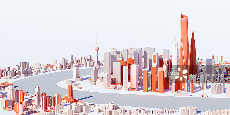 3D中国红上海浦东城市风景插图图片素材