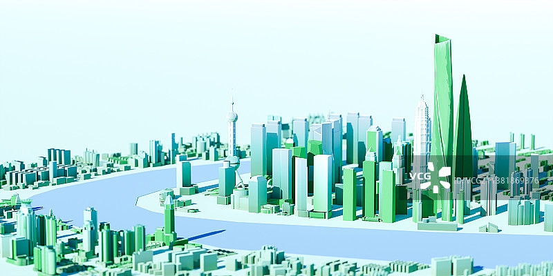 3D绿色环保新能源上海城市插画图片素材