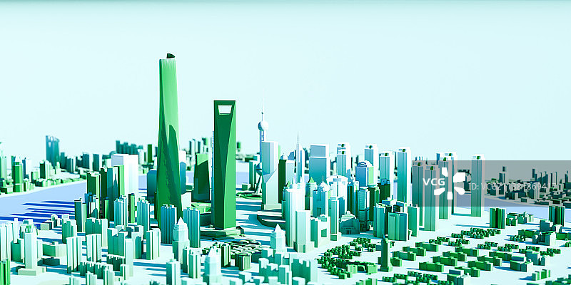 3D绿色环保新能源上海城市插画图片素材