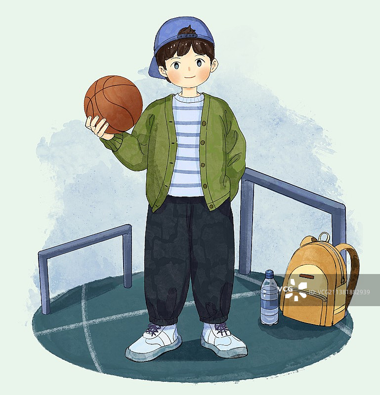 放学后在篮球场打球运动的酷帅男孩图片素材