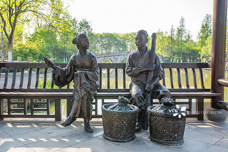 古人雕塑 古代民俗场景雕塑 浙江杭州上城区丁兰  皋亭山 千桃园图片素材