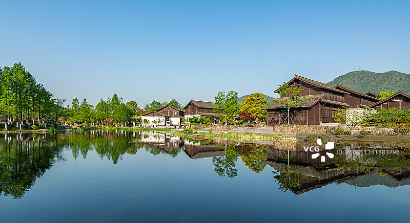 皋亭千桃园仿古建筑  浙江杭州上城区丁兰  皋亭山 千桃园 公园园林建筑景观图片素材
