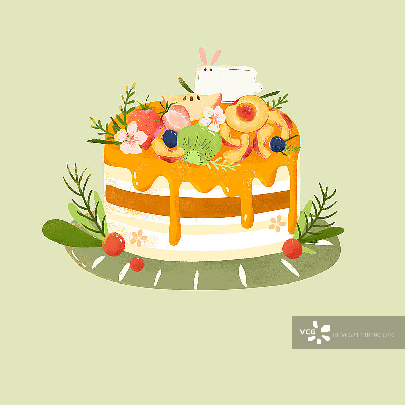 生日水果蛋糕插画图片素材