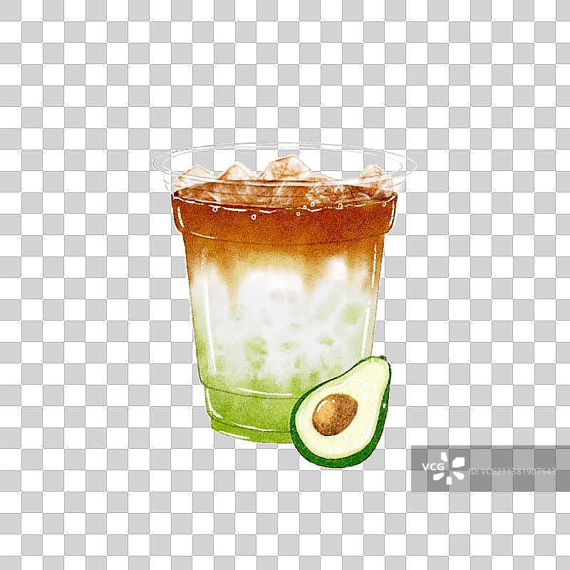 水彩牛油果拿铁咖啡图片素材