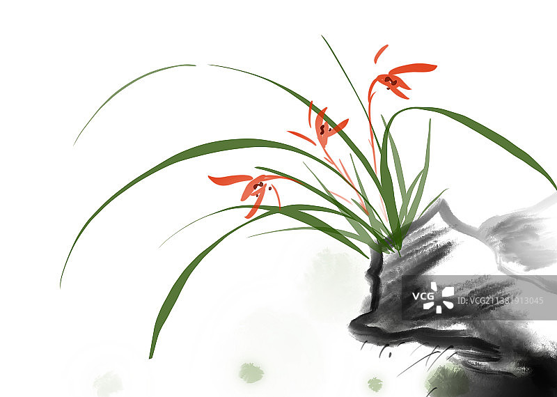 中国风传统文化抽象水墨兰花插图图片素材