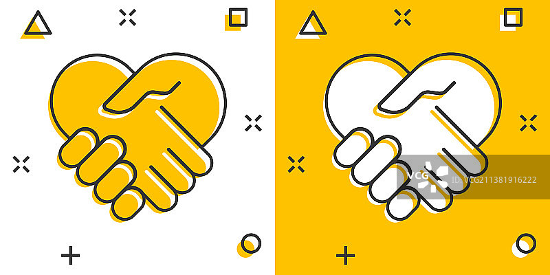 漫画风格的握手图标：合作协议图片素材