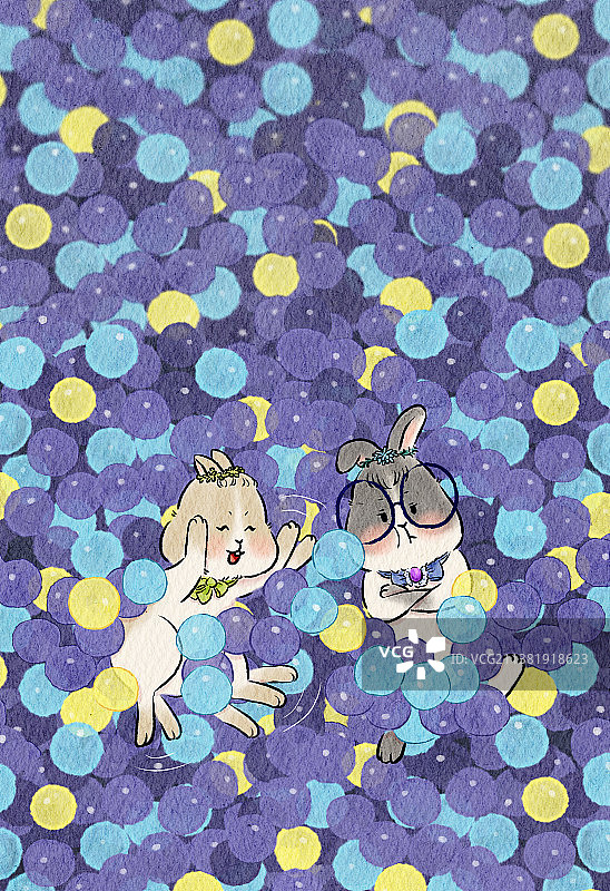 兔兔玩海洋球图片素材