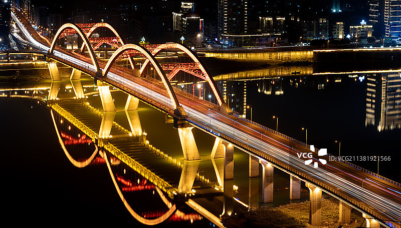 南充市下中坝嘉陵江大桥夜景江景图片素材